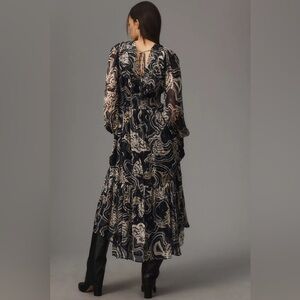 Anthropologie Printer Johnson Long-Sleeve V-Neck Textured Midi Dress